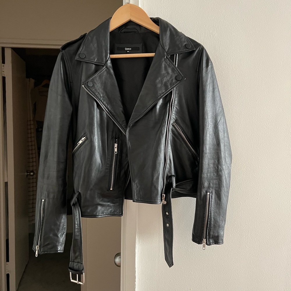 Quince 100% Leather Motorcycle Jacket (Black, S)